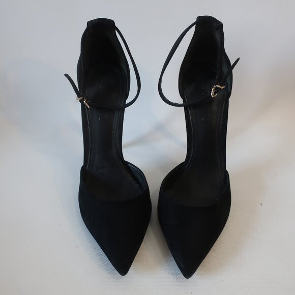 Womens Schutz Irma Black Suede Pointy Ankle Strap Stiletto Heel Pumps 8 - Picture 2 of 16